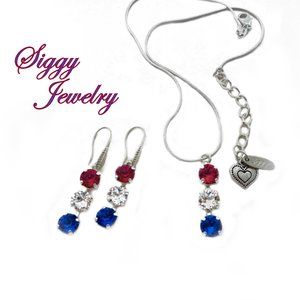 Swarovski Crystal July 4th Dangle Necklace and Earrings, Red White and Blue